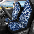 HUIACONG Blue Leopard Print Seat Covers for Cars for Women Full Set 14 Pcs Ca Seat Cover with Steering Wheel Cover Center Console Cover Seat Belt Covers Coasters Headrest Cover Keychain Universal Fit