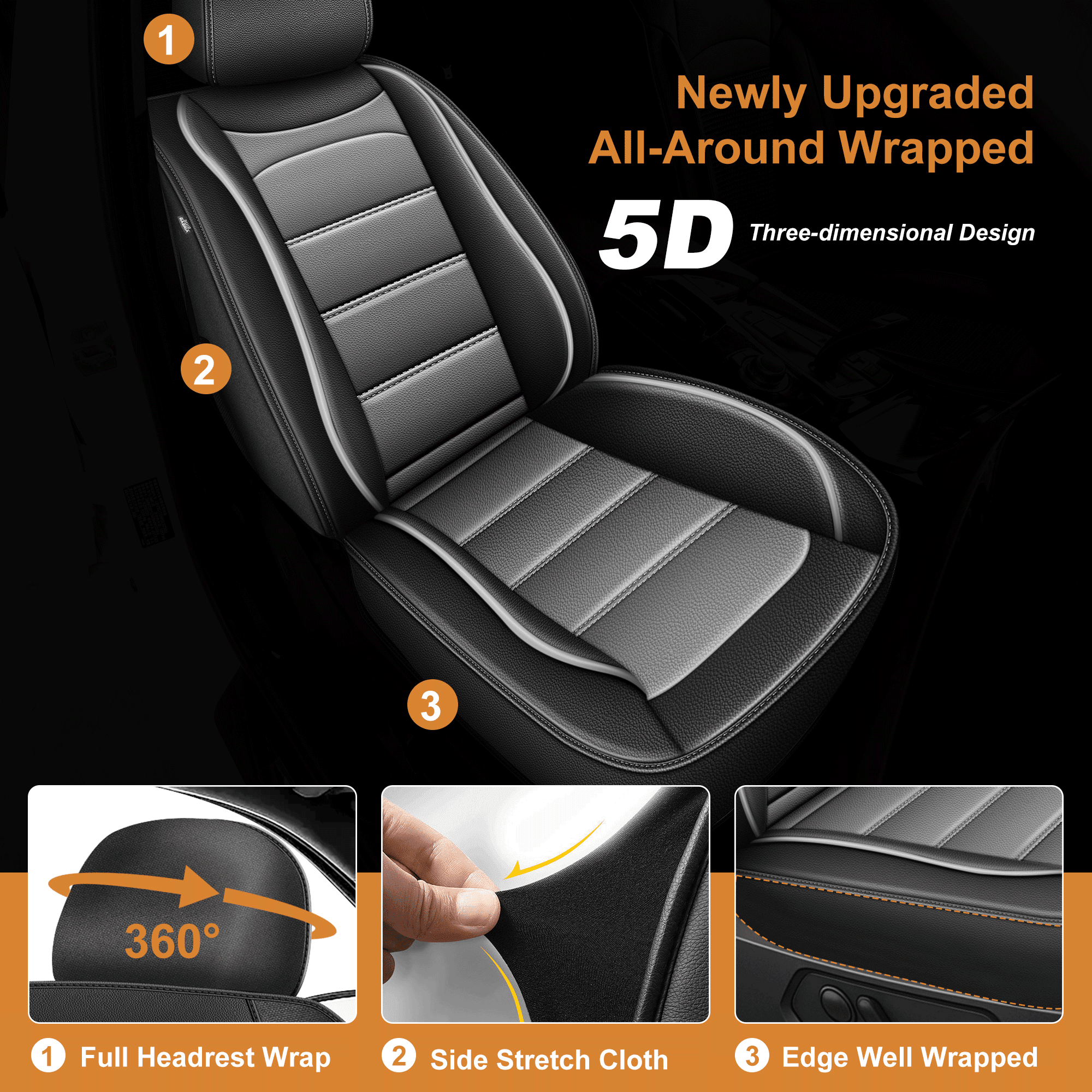 Car Seat Cover Fit for Acura MDX 2004-2025,Waterproof Stain-resistant Leather Heavy-Duty Car Seat Covers Protector Gray,Full Set(2 Row 5 Seats)