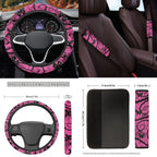 Yuyamidu Pink Gothic Car Accessories Sets Butterfly Car Seat Covers Car Floor Mats Steering Wheel Cover Seatbelt Shoulder Pad Handbrake Cover Gear Shift Knob Cover Coasters 15 PCS