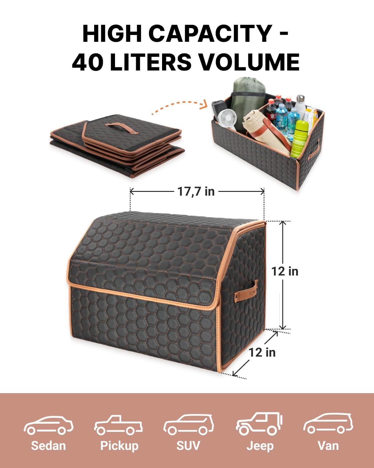 Owleys Premium Foldable Trunk Organizer for SUV | Car Trunk Storage Organizer | Car Trunk Organizer for SUV | Car Box Organizer Trunk | SUV Cargo Organizer | SUV Organizer 17 in Hexy