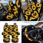 Jeiento Sunflower Car Seat Covers Set of 15 Steering Wheel Cover Seatbelt Cushion Pad Trash Bin Car Vent Organizer Pouch Rearview Mirror Cover Cup Holder Wristlet Keychain for SUV Van Sedan