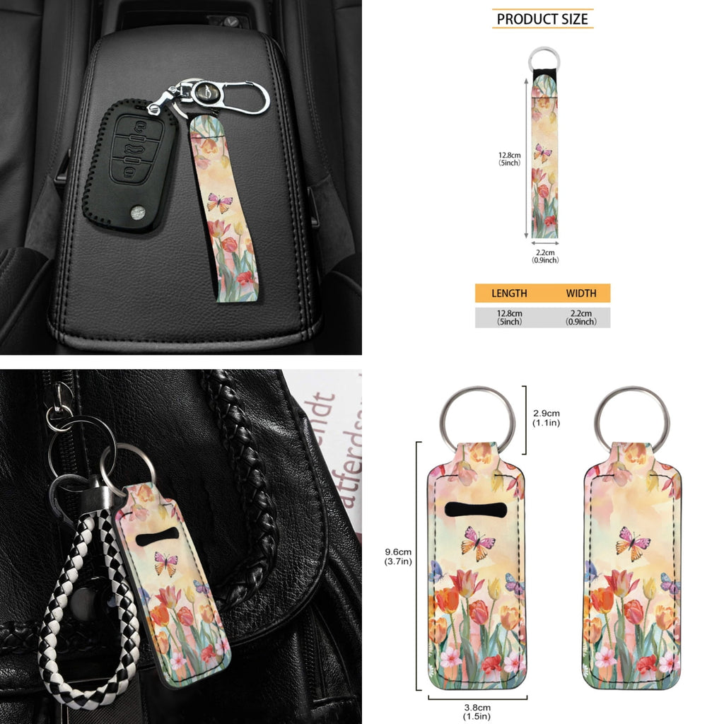 Yuyamidu 16 PCS Car Seat Cover Set with Steering Wheel Cover Tulip Seat Belt Strap Pad Butterfly Cup Holder Rear View Mirror Cover Keychain Gear Shift Knob Cover Car Shade for Front Windshield