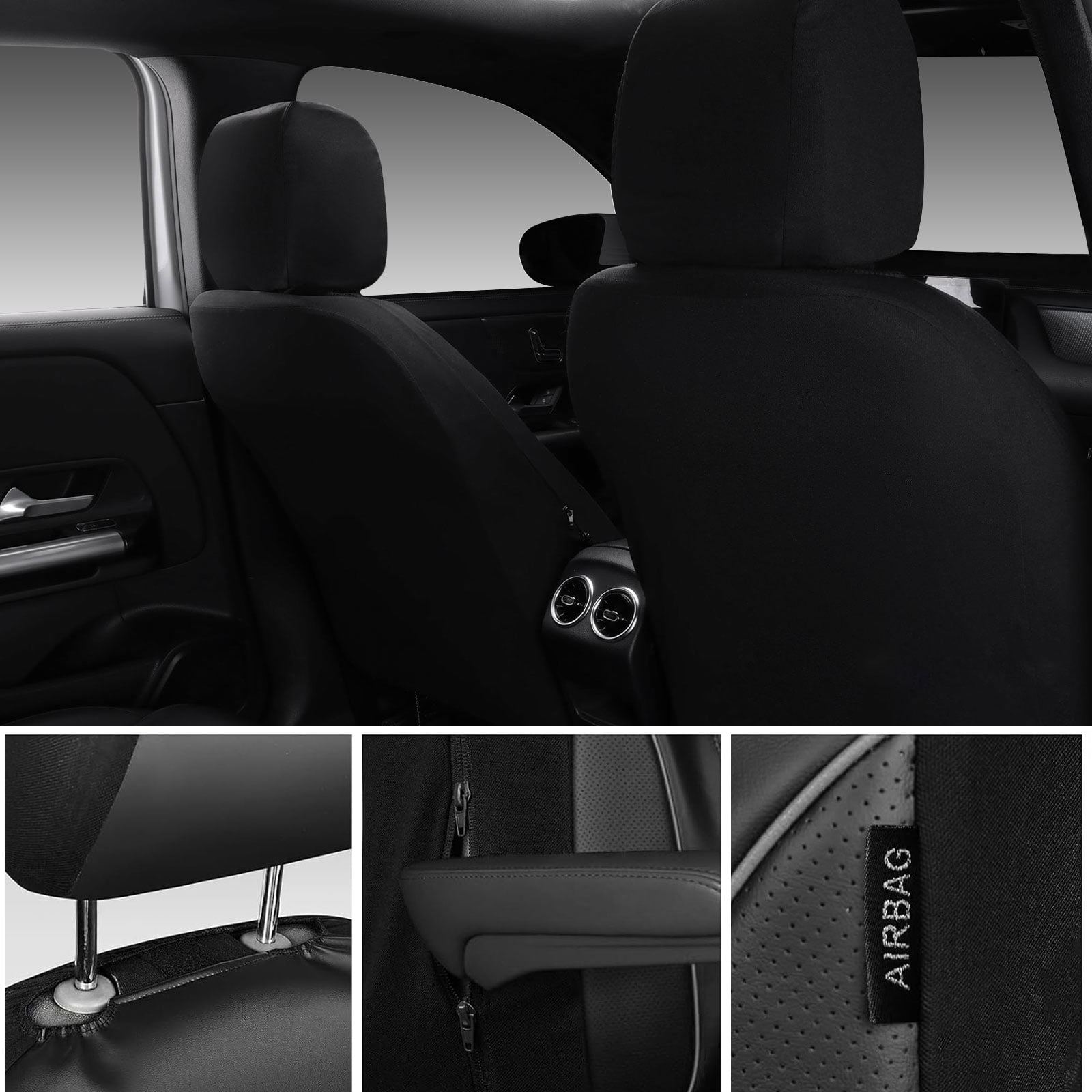 CAR GRAND Memory foam Leather seat covers Airy cool 3D Foam Water-resist Universal FIT leather car seat covers Front seat For Cars SUV Truck, Automotive seat protector Comfort faux Leather Black Gray