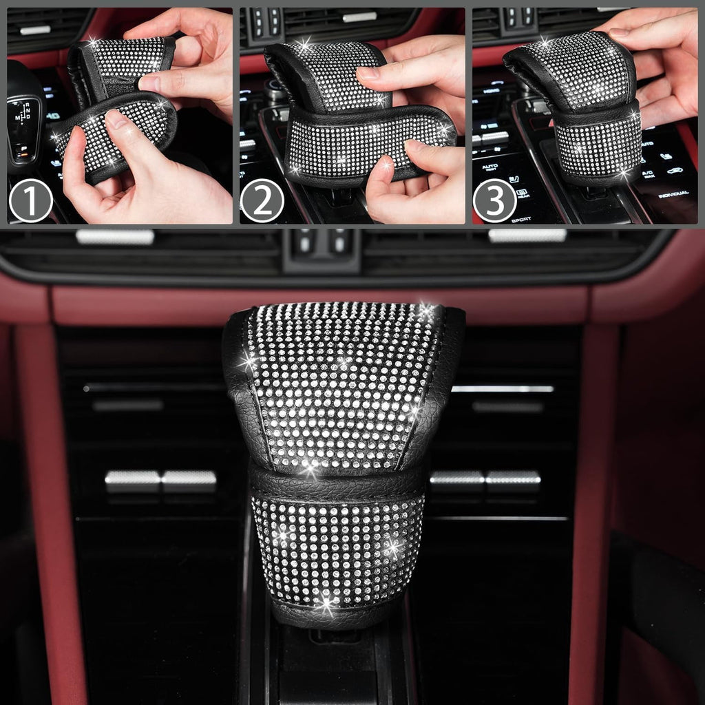 DEA 12 Pcs Bling Car Accessories Set for Women Car Floor Mats Full Set Steering Wheel Cover Seat Belt Covers Coasters Universal Fit Car SUV Truck Van Silver