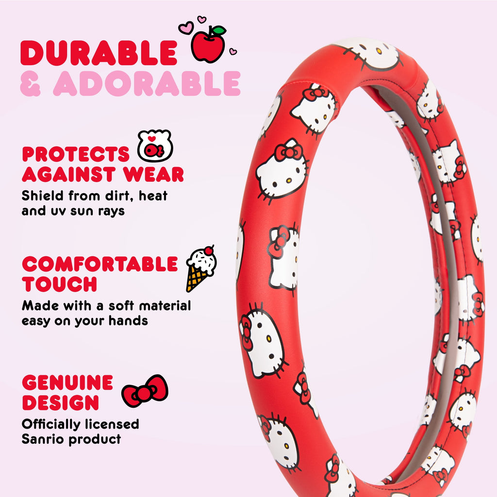 Hello Kitty Car Seat Covers, Car Floor Mats, Steering Wheel Cover, Windshield Sun Shade 9pc Combo for Car Gift Pack