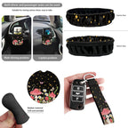 Yuyamidu Mushroom Car Seat Cover Set of 15 Daisy Steering Wheel Cover Seat Belt Covers Trash Bag Air Vent Holder Rear View Mirror Cover Cup Coasters Key Chain Auto Interior Accessories