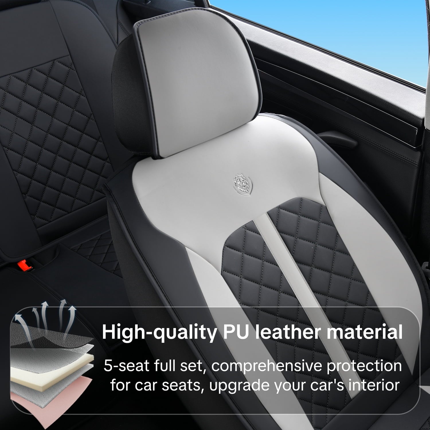 For Car Seat Covers for Hyundai All Models, 5 -Seats,Waterproof Breathable Leather Seat Covers, Non-Slip Lining, Compatible With Airbags, Enhances Interior Appearance