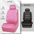 CAR GRAND Bling Car Seat Covers Front Pair, Shining Rhinestone Diamond Waterproof Faux Leather, Universal Fit Automotive Glitter Crystal Sparkle Strips for Cute Women Girl, solid pink