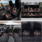 Yuyamidu Skull Car Seat Cover Full Set of 15 Red Mushroom Car Floor Mats Steering Wheel Cover Seat Belt Covers Cup Coasters Handbrake Cover Set