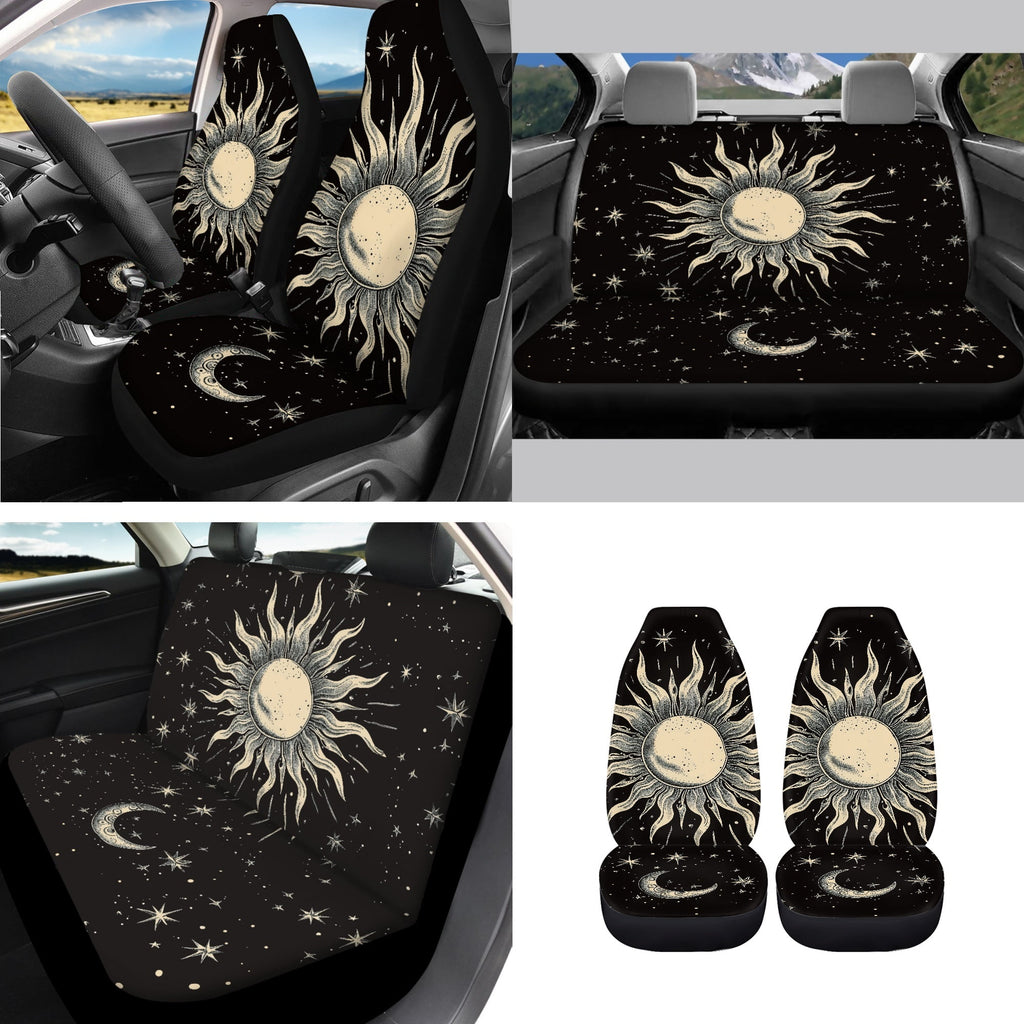 Yuyamidu Sun and Moon Car Seat Cover Full Set of 14 Steering Wheel Cover Auto Seatbelt Pads Cup Coaster Trash Can Rear View Mirror Cover Coasters Armrest Cover Gear Shift Knob Cover Set