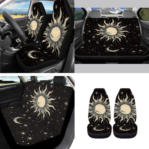 Yuyamidu Sun and Moon Car Seat Cover Full Set of 14 Steering Wheel Cover Auto Seatbelt Pads Cup Coaster Trash Can Rear View Mirror Cover Coasters Armrest Cover Gear Shift Knob Cover Set