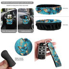 Yuyamidu Butterly Car Seat Cover Full Set of 15 Blue Steering Wheel Protector Auto Seatbelt Pads Cup Coaster Trash Bin Air Vent Storage Box Rear View Mirror Cover Coasters Keychain