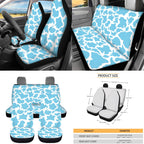 Yuyamidu 12 PCS Blue Cow Print Car Seat Covers Set Cute Steering Wheel Cover Seat Belt Pads Cup Coasters Chapstick Holder Key Chain Keychain Wristlet