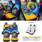 Yuyamidu Rainbow Tie Dye Car Seat Cover 15 Pack Front Back Seat Cover with Universal Steering Wheel Cover Seatbelt Strap Pad Trash Can Car Vent Organizer Cup Holders Rearview Mirror Cover Keychain