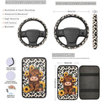 Yuyamidu Cute Highland Cow Car Seat Covers Full Set of 13 Cow Print Steering Wheel Cover Armrest Box Mat Seatbelt Pad Sunflowers Coasters Keychain Fit for SUV Van Truck Sedan