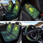 LedBack Boho Frog Printed Car Seat Covers Full Set Steering Wheel Cover Seat Belt Cover Armrest Pad Cup Mat Keychain Head Rest Covers for Car, Rear Front Seat Protector Car Accessories
