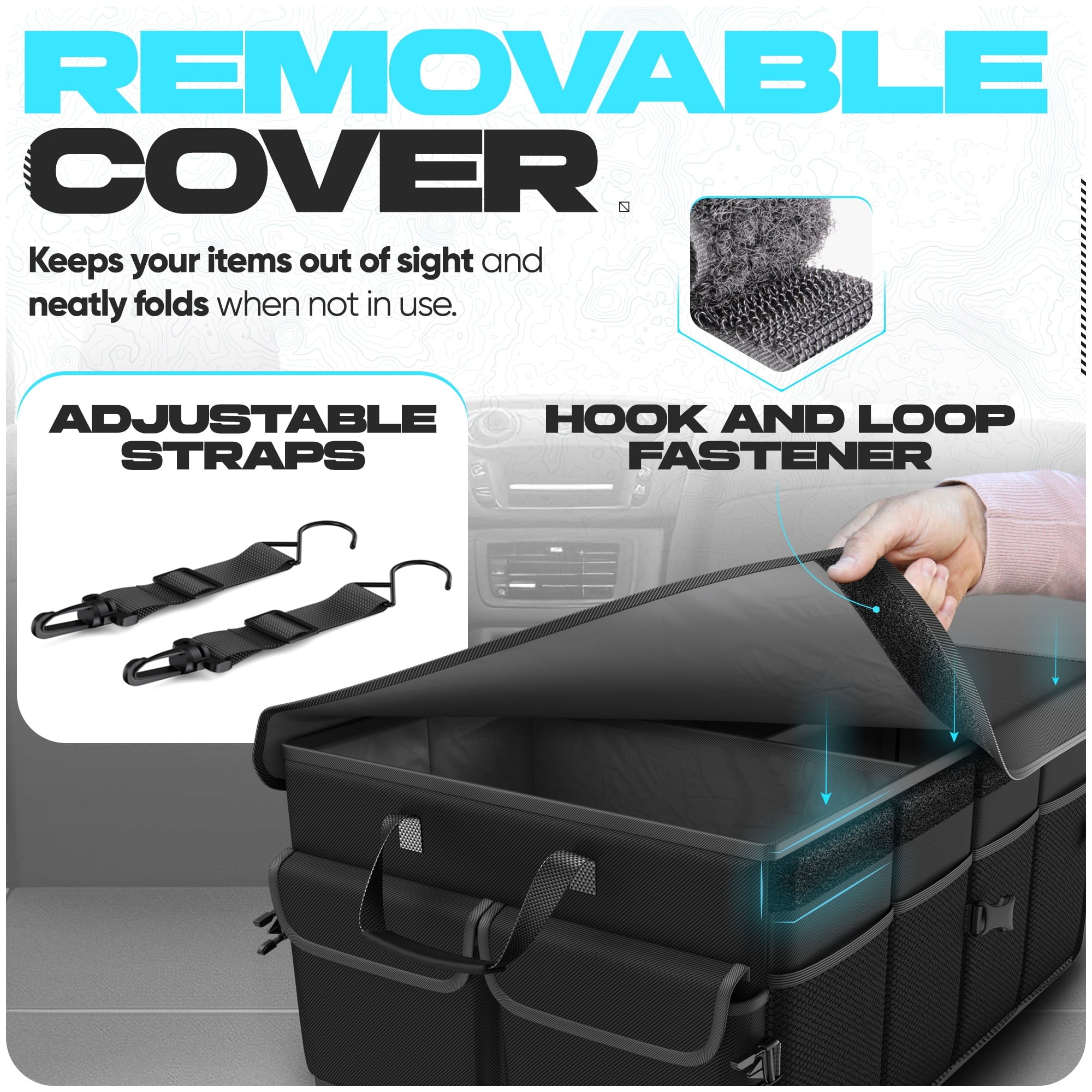 FORTEM Car Trunk Organizer, Collapsible Multi Compartment SUV Organizer, Foldable Storage for Car Accessories for Women Men, 600D Oxford, Non Slip Bottom, Securing Straps, Soft Cover (65L)
