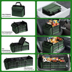 Car Trunk Organizer,Heavy Duty Collapsible Car Trunk Storage Organizer, with Insulated Leakproof Cooler Bag Car Cargo Trunk Organizer with Lid, 3 Compartments, with Straps For Car Suv/Jeep/Sedan