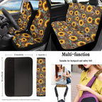 KUIFORTI Sunflower Car Seat Covers Full Set 15 Piece Car Seat Cover Steering Wheel Cover Seatbelt Covers Car Cup Coasters Car Trash Bag Air Vent Storage Bag Rear View Mirror Cover Keychain