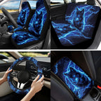 Yuyamidu Blue Wolf Car Seat Cover Full Set of 13 Fashion Auto Steering Wheel Cover Seatbelt Pads Armrest Cushion Coasters Key Chain Auto Interior Sets