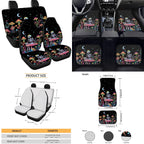 Yuyamidu Skull Car Seat Cover Full Set of 15 Red Mushroom Car Floor Mats Steering Wheel Cover Seat Belt Covers Cup Coasters Handbrake Cover Set