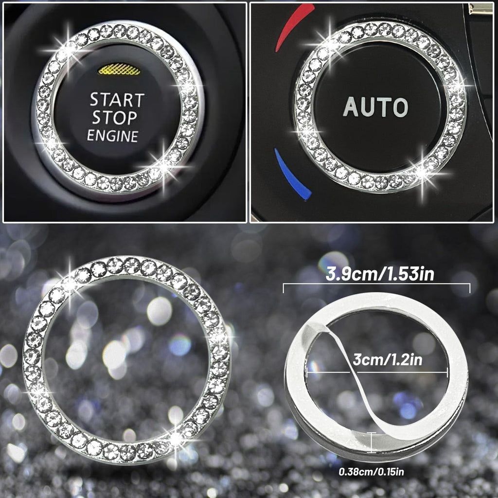 DEA 12 Pcs Bling Car Accessories Set for Women Car Floor Mats Full Set Steering Wheel Cover Seat Belt Covers Coasters Universal Fit Car SUV Truck Van Silver