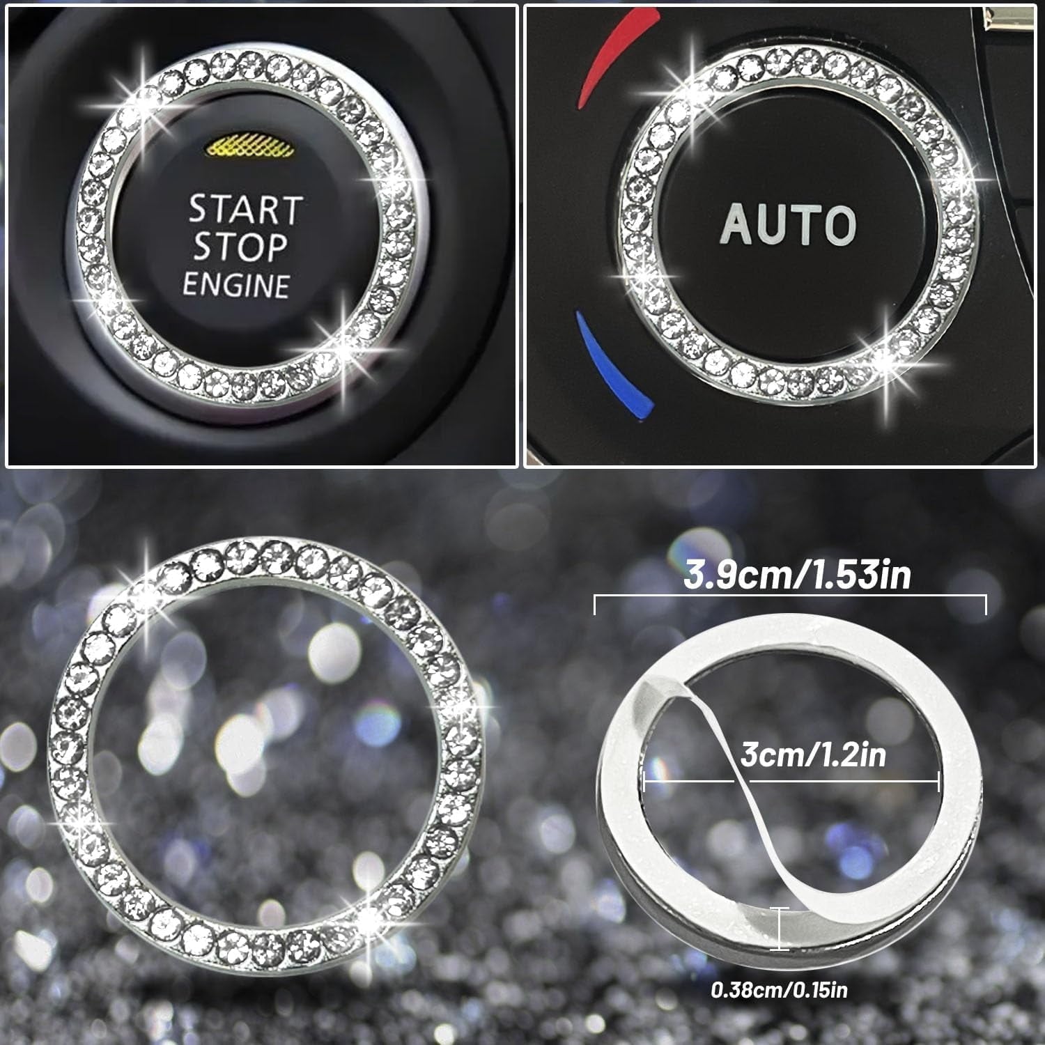 DEA 12 Pcs Bling Car Accessories Set for Women Car Floor Mats Full Set Steering Wheel Cover Seat Belt Covers Coasters Universal Fit Car SUV Truck Van Silver