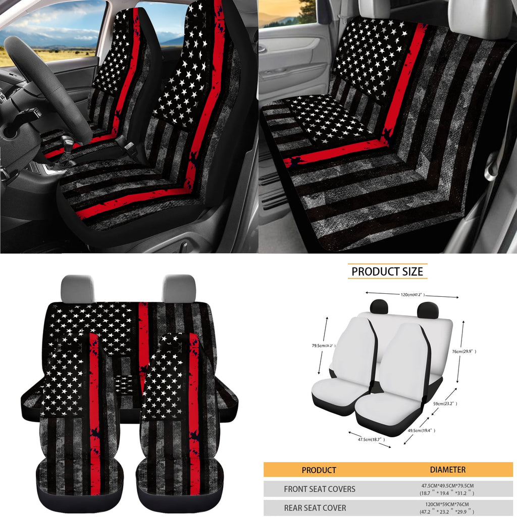 Jeiento American Honoring Firefighter Flags Car Seat Cover with Steering Wheel Seatbelt Pad Trash Bin Air Vent Storage Holder Rear View Mirror Cover Cup Holders Keychain for Car Decor