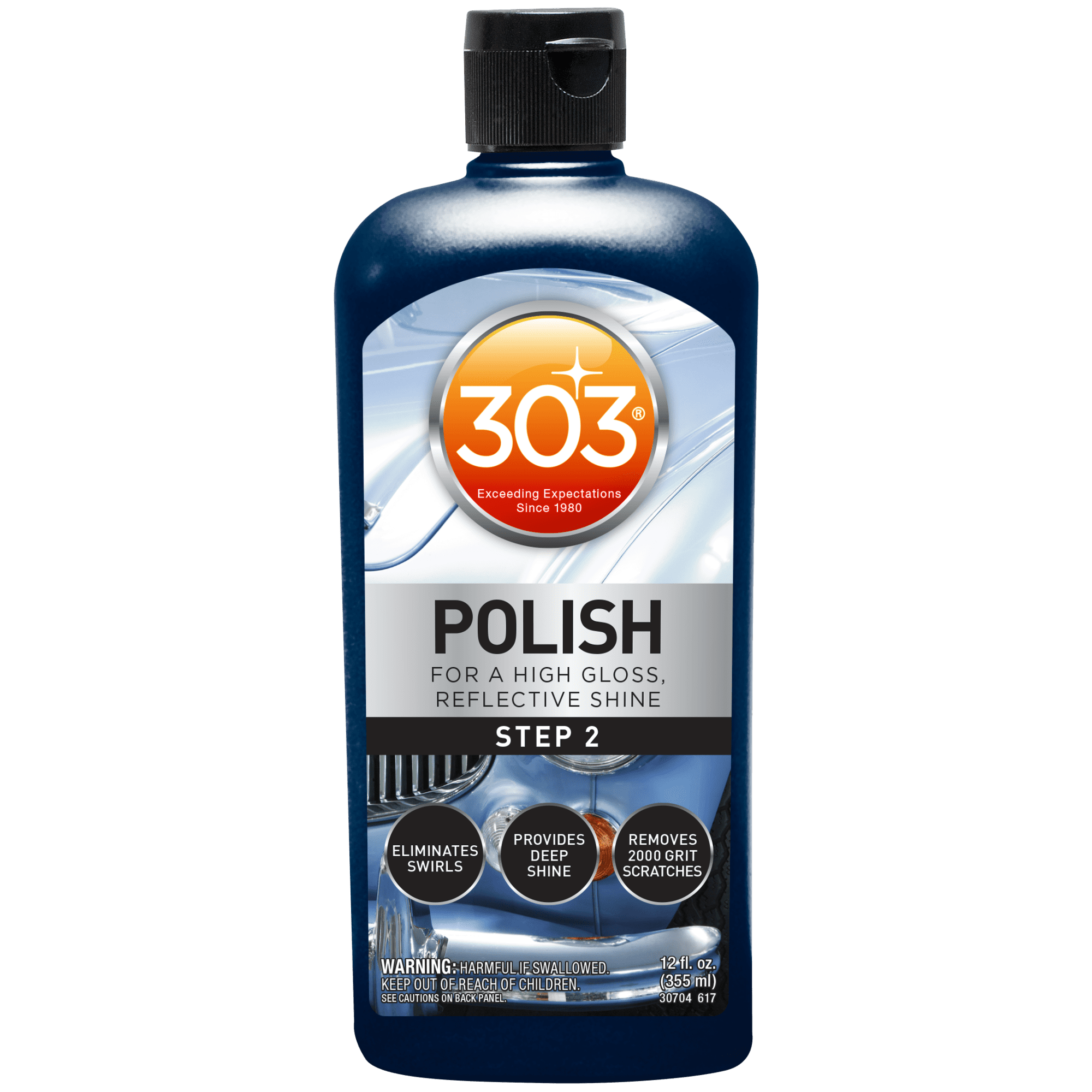 303 Polish - For High Gloss, Reflective Shine - Eliminates Swirls - Provides Deep Shine - Removes 2000 Grit Scratches (Step 2), 12 fl. oz. (30704)