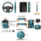 Yuyamidu Butterly Car Seat Cover Full Set of 15 Blue Steering Wheel Protector Auto Seatbelt Pads Cup Coaster Trash Bin Air Vent Storage Box Rear View Mirror Cover Coasters Keychain