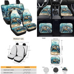 Yuyamidu Sea Turtle Car Seat Covers Full Set with Carpet Mats Blue Steering Wheel Cover Safe Belt Pads Handbrake Cover Set Coasters Fit for SUV Van, 15 Pack