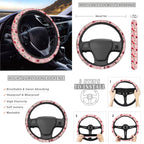 Yuyamidu 14 PCS Cherry Car Seat Covers Set with Steering Wheel Cover Daisy Seat Belt Covers Trash Bin Rear View Mirror Cover Pink Car Armrest Cover Cushion Coasters Gear Shift Knob Cover