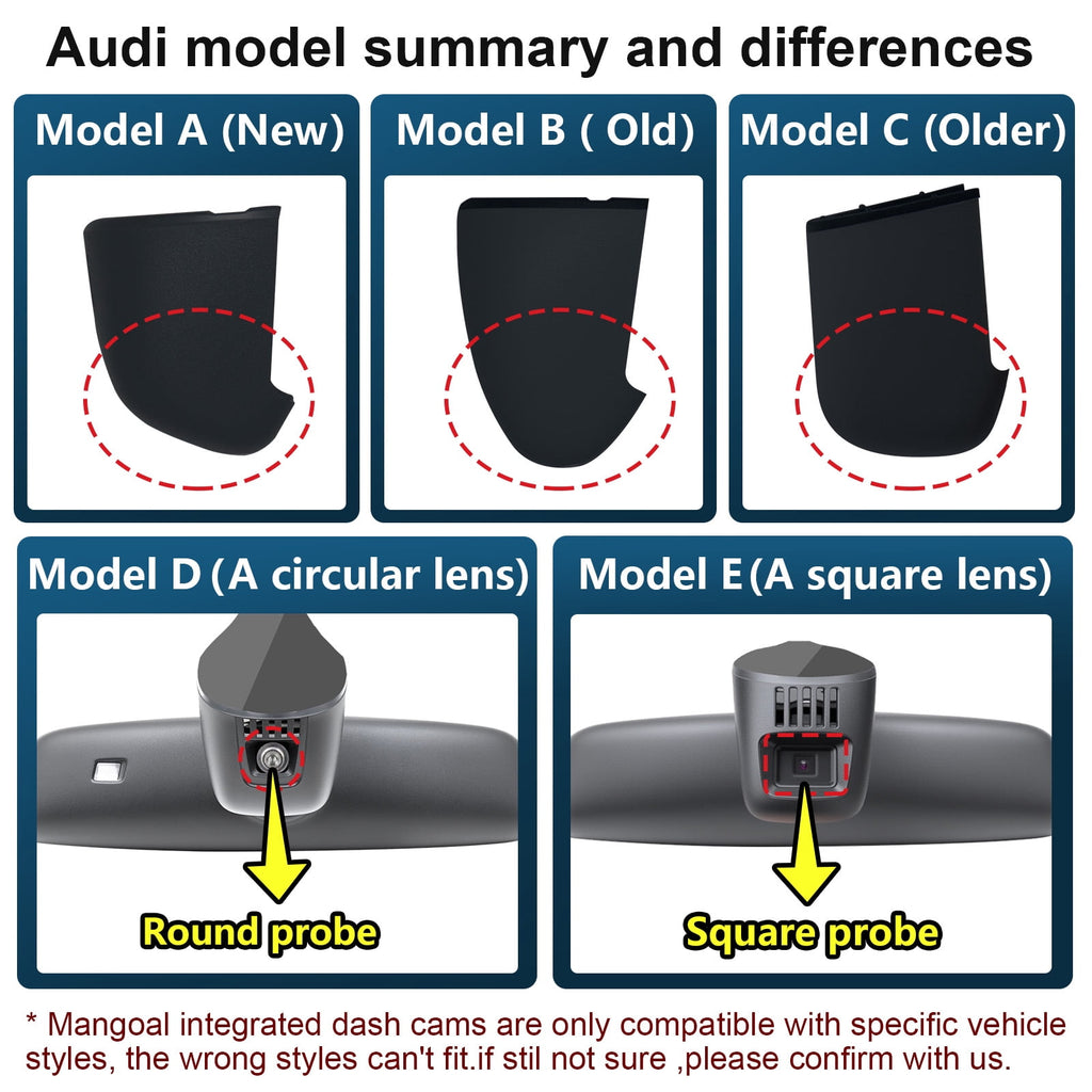 Mangoal 4K Dash Cam Custom Fit for Audi (Model B) A4 A6 Allroad A3 A5 A6 Q5 A8 S8 A7 S5 Q3 S3 S7, OEM Look, WiFi & App, GPS, 64GB Card, Beige