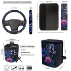 Jeiento Hummingbird Car Seat Cover Split Covers for Women, Steering Wheel Cover Seat Belt Strap Pad Trash Bag Mount Phone Holder Cup Holder Purple Rose Key Chain, 12 PCS