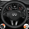 3D Embossed Custom Fit Steering Wheel Cover For Infiniti, Non-Slip Nappa Leather Wrap for Enhanced Grip & Comfort, Includes 2 Car Coasters & Fast Charging USB Cable Black
