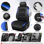 CAR GRAND Memory Foam Car Seat Covers, Leather Mesh Universal Fit Automotive Seat Protectors  Front Pair for Trucks SUV Sedan Metal Film Leather Armrest Airbag Compatible Comfortable  Black Blue