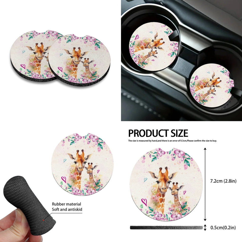 FORUDESIGNS Giraffe Flower Print Car Seat Covers Full Sets of 10 Washable Front Rear Seat Covers, Vehicle Trash Bin, Steering Wheel Cover, Air Vent Storage, Cup Coasters, Keychain for Auto Interior