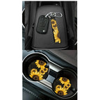 Jeiento Sunflower Car Seat Covers Set of 15 Steering Wheel Cover Seatbelt Cushion Pad Trash Bin Car Vent Organizer Pouch Rearview Mirror Cover Cup Holder Wristlet Keychain for SUV Van Sedan
