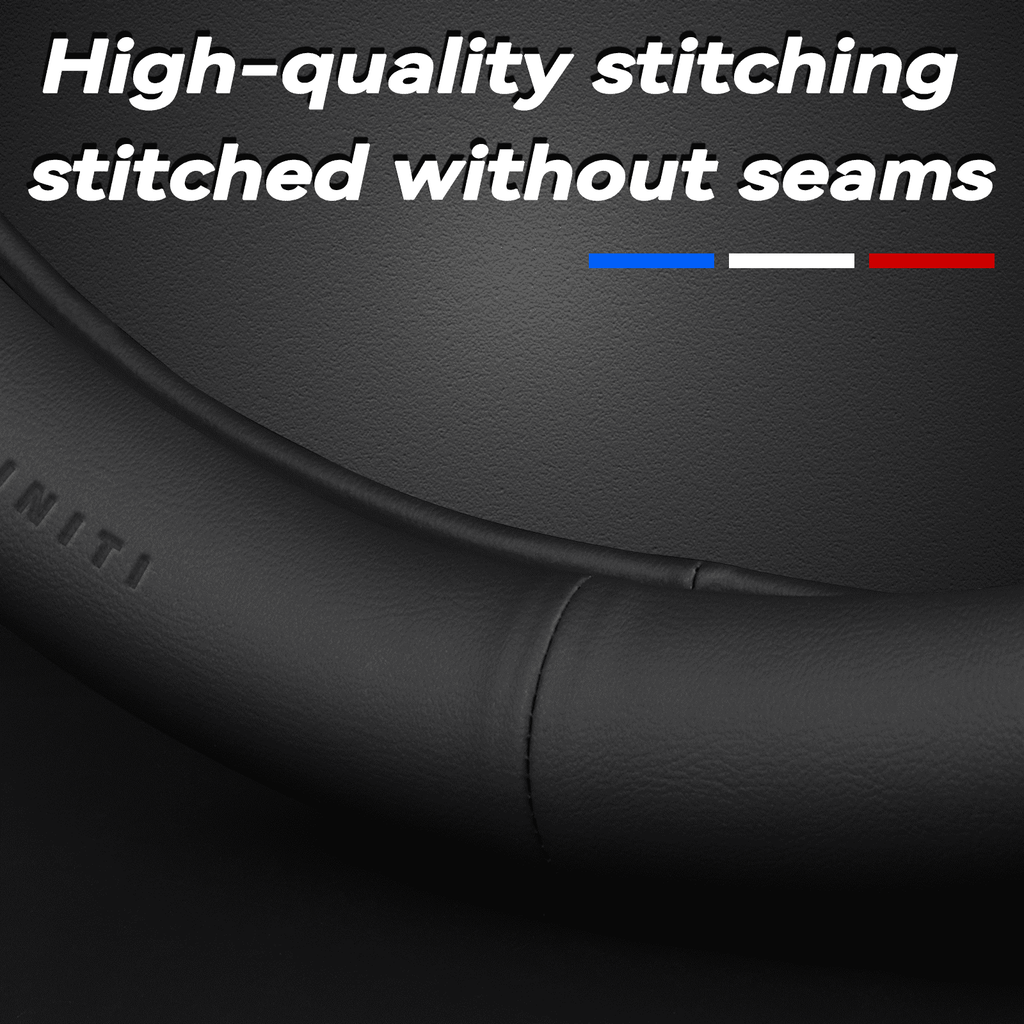 3D Embossed Custom Fit Steering Wheel Cover For Infiniti, Non-Slip Nappa Leather Wrap for Enhanced Grip & Comfort, Includes 2 Car Coasters & Fast Charging USB Cable Black