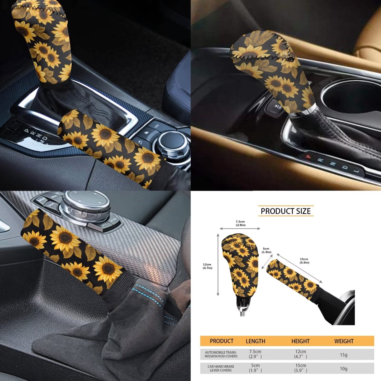 Jeiento Sunflower Car Seat Covers Full Set 11 PCS, Front Back Car Seat Covers Keychain Headrest Cover Coasters Handbrake Cover Gear Shift Knob Cover Auto Accessories for Women Men