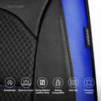 CAR GRAND Memory Foam Car Seat Covers, Leather Mesh Universal Fit Automotive Seat Protectors  Front Pair for Trucks SUV Sedan Metal Film Leather Armrest Airbag Compatible Comfortable  Black Blue