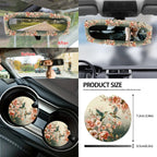 Jeiento Hummingbird 14 PCS Car Seat Cover Full Set Steering Wheel Cover Seat Belt Cover Trash Can Rear View Mirror Cover Flowers Coaster Center Console Cover Gear Shift Knob Cover Set Universal Fit