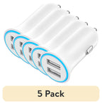 (5 pack) onn 24W Dual USB-A Port Car Charger with 3ft Braided Lightning to USB Cable, MFI Certified, White, Compatible with iPhone, iPad, Airpods and More