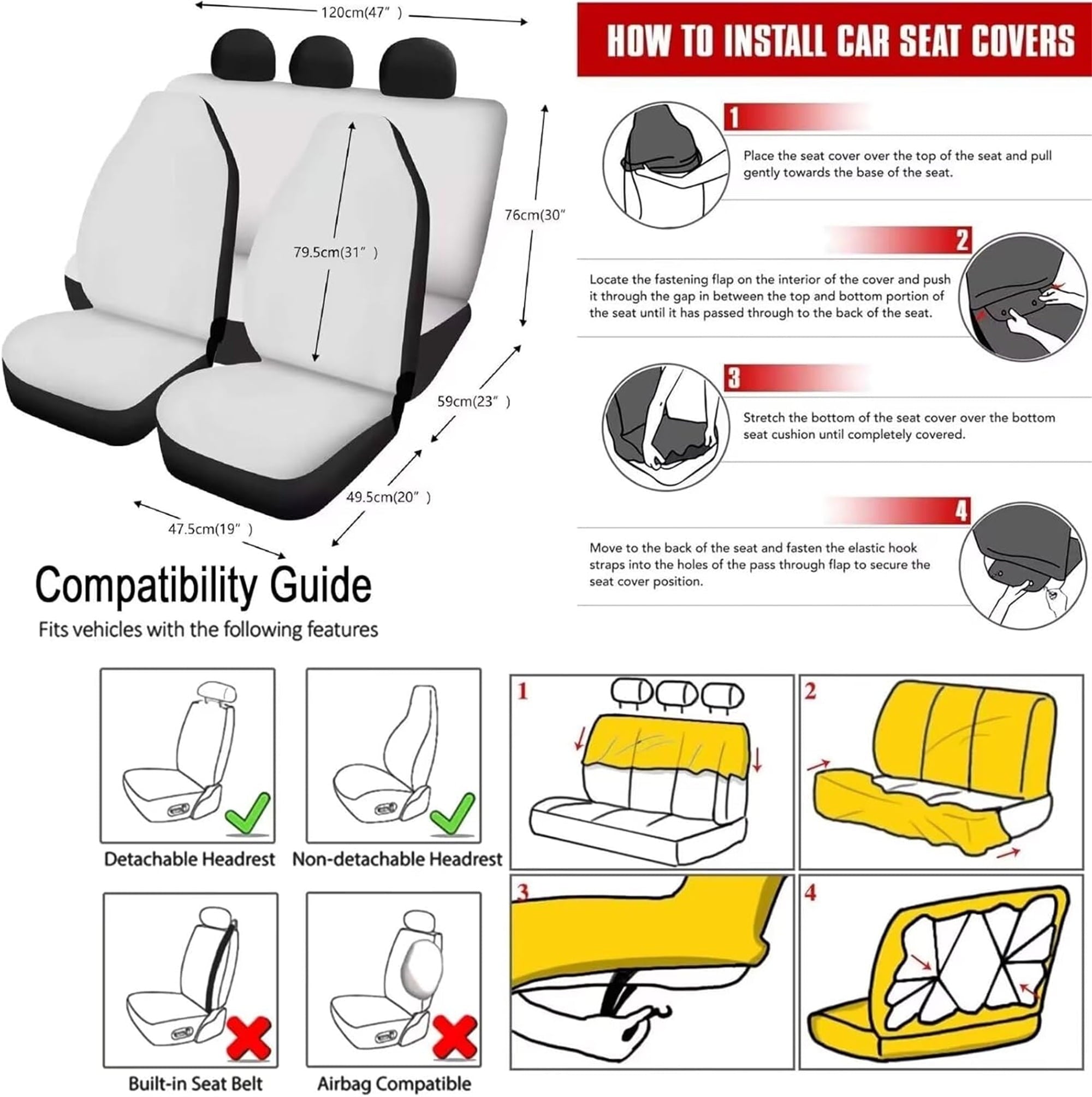 Jeiento Hippie Mushroom Car Seat Cover Full Set of 13 Steering Wheel Cover Seatbelt Pads Auto Armrest Cover Coasters Key Chain for Van SUV Sedan Truck