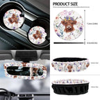 Yuyamidu 12 Pcs Highland Cow Car Front Seat Cover Set Purple Flower Steering Wheel Armrest Cover Seat Belt Pads Garbage Can Air Vent Pouch Rearview Mirror Cover Coasters Keychain Auto Accessories