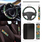 Xoenoiee American Sunflower Cow Print Car Seat Cover for Women Men, with Steering Wheel Cover Seat Belt Strap Pad Trash Bag Mount Phone Holder Rearview Mirror Accessory Cup Holder Key Chain, 15 PCS