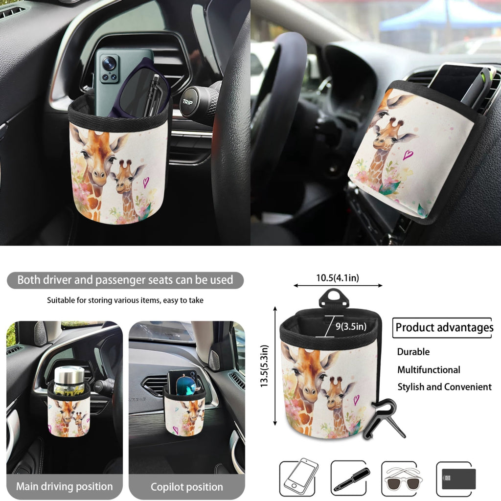 FORUDESIGNS Giraffe Flower Print Car Seat Covers Full Sets of 10 Washable Front Rear Seat Covers, Vehicle Trash Bin, Steering Wheel Cover, Air Vent Storage, Cup Coasters, Keychain for Auto Interior