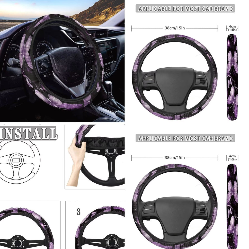 KUIFORTI 12 Pcs Butterfly Car Seat Covers and Accessories for Women, Steering Wheel Cover,Seat Belt Shoulder Pad Mirror Cover Coasters Car Auto Air Vent Keychain Chapstick Holder Car Trash Can