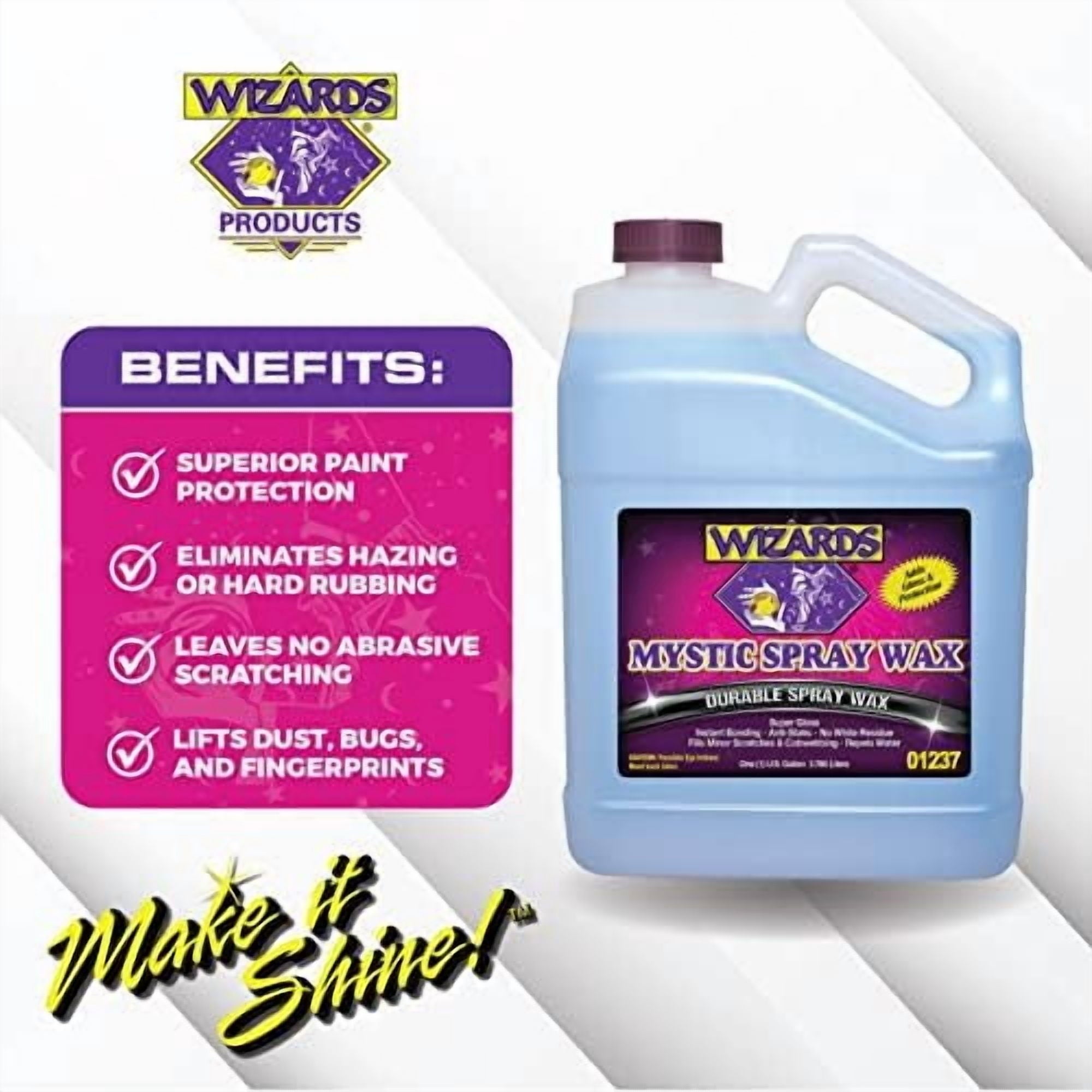 Wizards Mystic Spray Wax – 1 Gallon | Nano Polymer Hydrophobic Car Wax Spray with High-Gloss Finish | VOC Compliant, Pleasant Scent, Safe for All Paint Systems