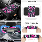 Jeiento Camo Hunting Front Car Seat Cover Full Set 12 PCS with Steering Wheel Cover Seatbelt Pad Armrest Pad Coasters Garbage Bins Rear View Mirror Cover Keychain Air Vent Storage Pouch Pink